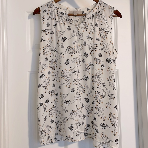LOFT Tops - Loft (M) sleeveless white top w/black, gray and yellow flowers